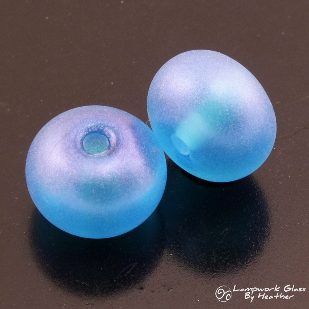 Handmade Lampwork Beads Purple Pixie Dust Dark Aqua Blue Rondelle Earring Pair Heather Behrendt (1338) BHV SRA LETeam