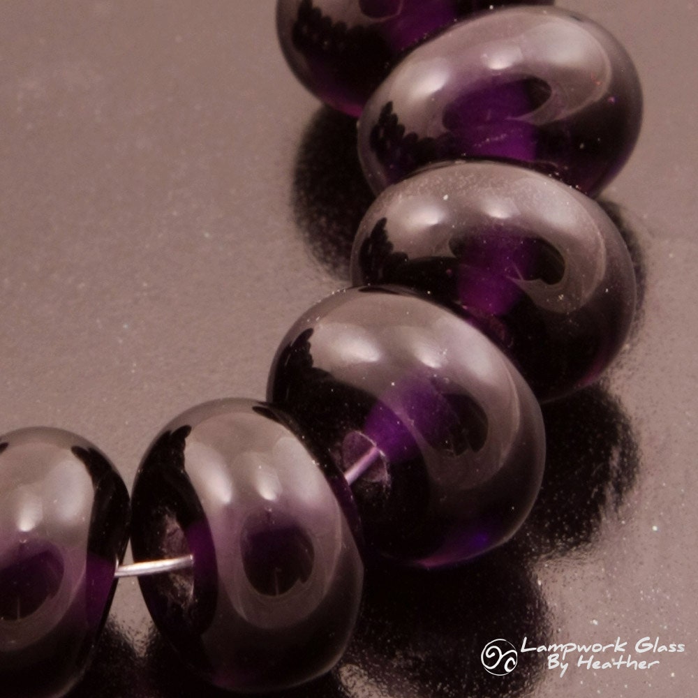 Handmade Lampwork Beads Dark Purple Rondelle Spacers Heather Behrendt (1505) BHV SRA LETeam