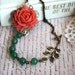 A Coral Color Rose Flower, Aventurine Gemstone Beads, Oxidized Branch, Flying Swallow, Necklace.  Holiday Gifts For Her. Bridesmaid Gifts.