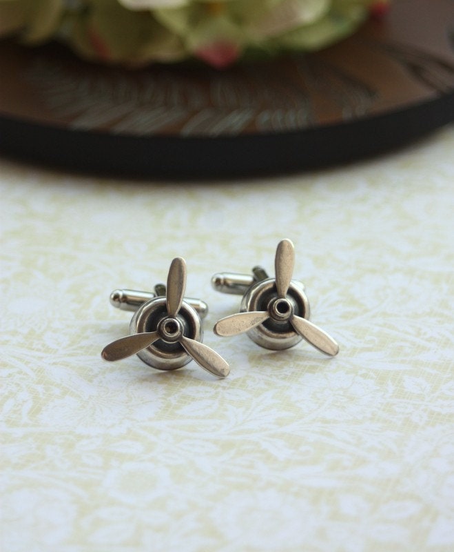 A Pilots Antiqued Silver Rotating Airplane Propeller Cuff Links. For Him. For Dad. Gifts For Brother. Fathers Day Gift. Love of Flying.
