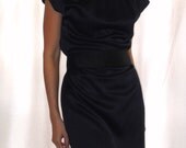 Silk Crepe Austere Mini Dress w/ Organza Asymmetrical- Bow Neckline