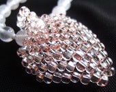 Rose Quartz Necklace with Beadwoven Sparkling Heart Pendant - Only One