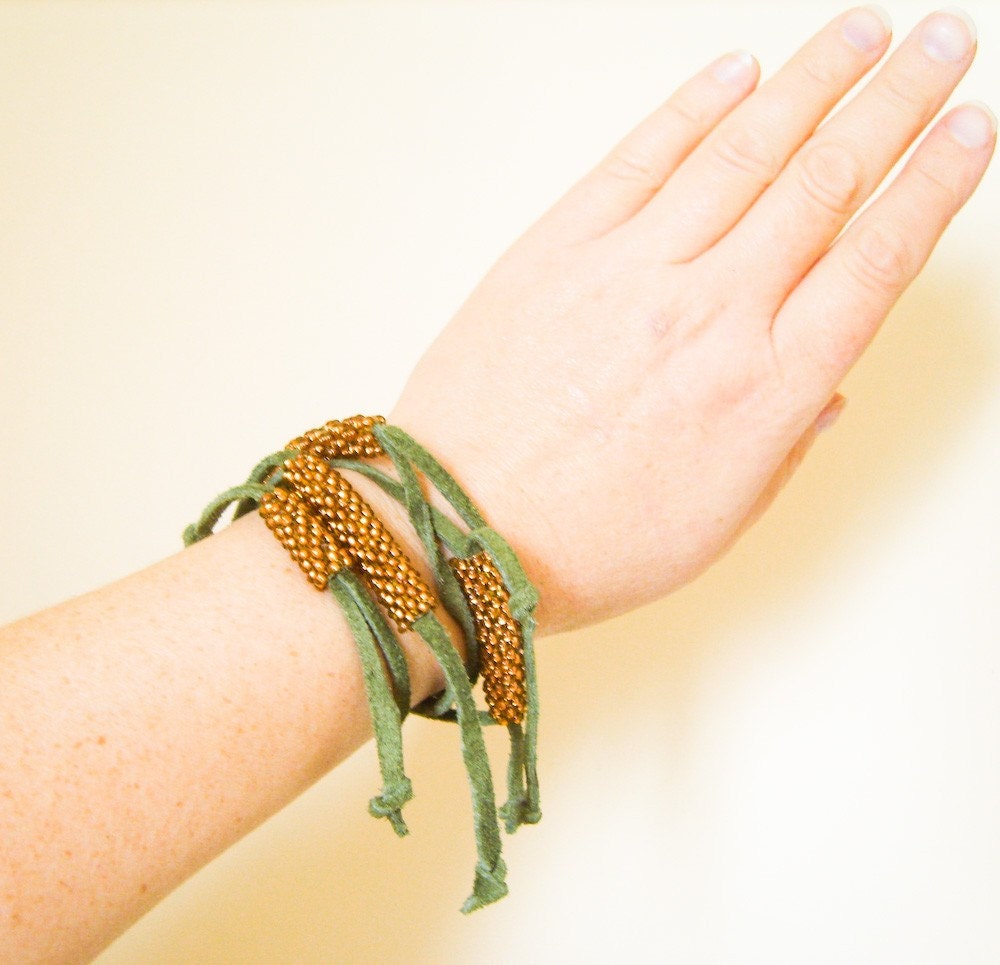 Xena - Adjustable Suede Necklace / Bracelet with Beadwoven Tubes - Versatile