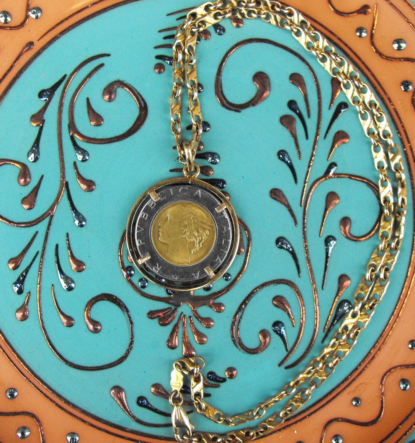Italian 500 Lire Coin 18k Yellow Gold over Silver Necklace
