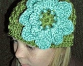 Hand Crocheted X-St Beanie with a Layered Flower