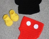 Mickey Mouse Hat, Diaper Cover and Bootie Set  0-3 months