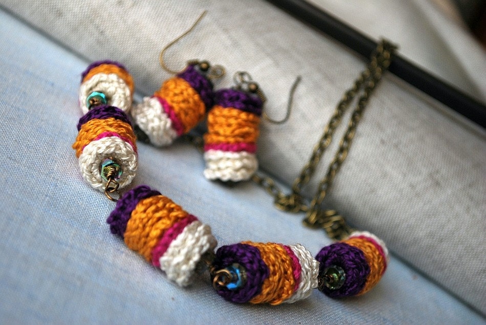 Lavender and Gold Crochet Necklace