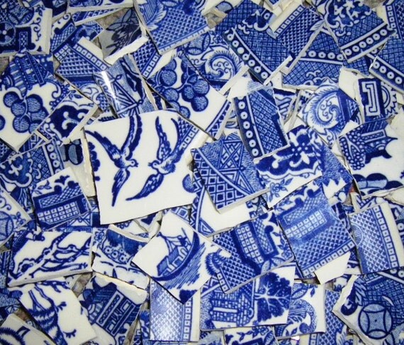 Willow Pattern Mosaic | 100 mosaic plate tiles oriental blue willow by allbellajewels Willow Pattern Mosaic | 100 mosaic plate tiles oriental blue willow by allbellajewels