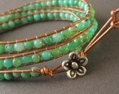 Beaded Leather Wrap Bracelet, Chrysoprase, Leather, Sterling Silver -  Surfer Girl Wrap Bracelet