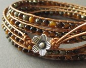 Leather Wrap Bracelet, Tigers Eye, Pyrite, Sterling Silver and Leather - Sedona Five Wrap Bracelet