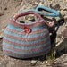 Handknit Purse Handbag Striped  Turquoise Salmon Green and Tan