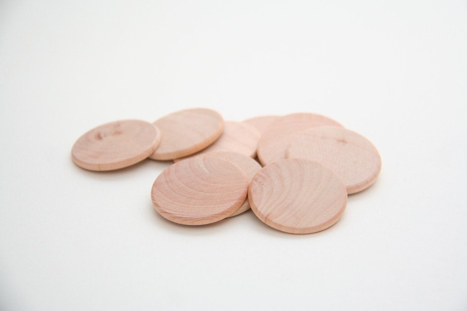 20 Small Wooden Coins - 1" Diameter