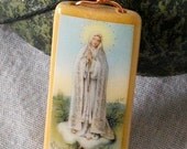 Our Lady of Fatima Wire wrapped Bamboo Tile Necklace
