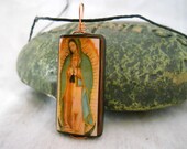 Our Lady of Guadalupe Wire Wrapped Bamboo Tile Necklace