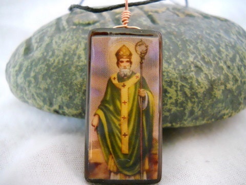 St. Patrick of Ireland Wire Wrapped Bamboo Tile Necklace