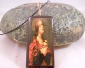Mary Magdalene with alabaster jar Wire Wrapped Bamboo Tile Necklace