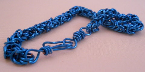 Blue Enameled Copper Byzantine Chainmaille Bracelet SALE