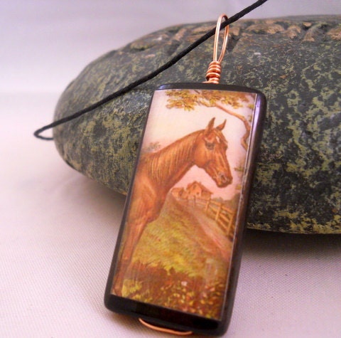 Kentucky Derby Thoroughbred Horse Bamboo Tile Necklace