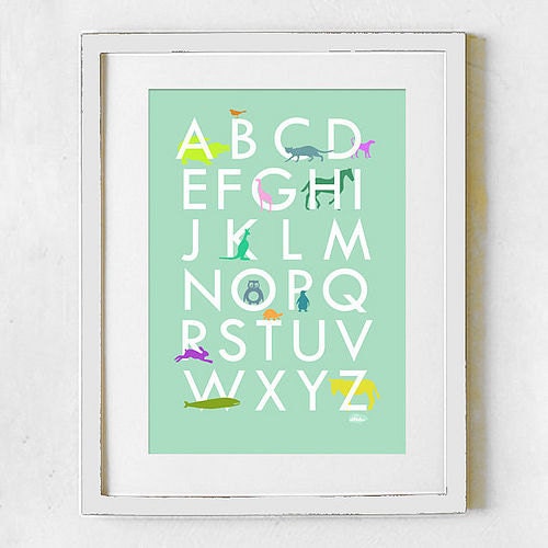 Green Animal Alphabet ABC Poster A3 - hellomonkey