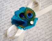 TUSCANY - Turquoise and Peacock Wrist Corsage - Made to Order