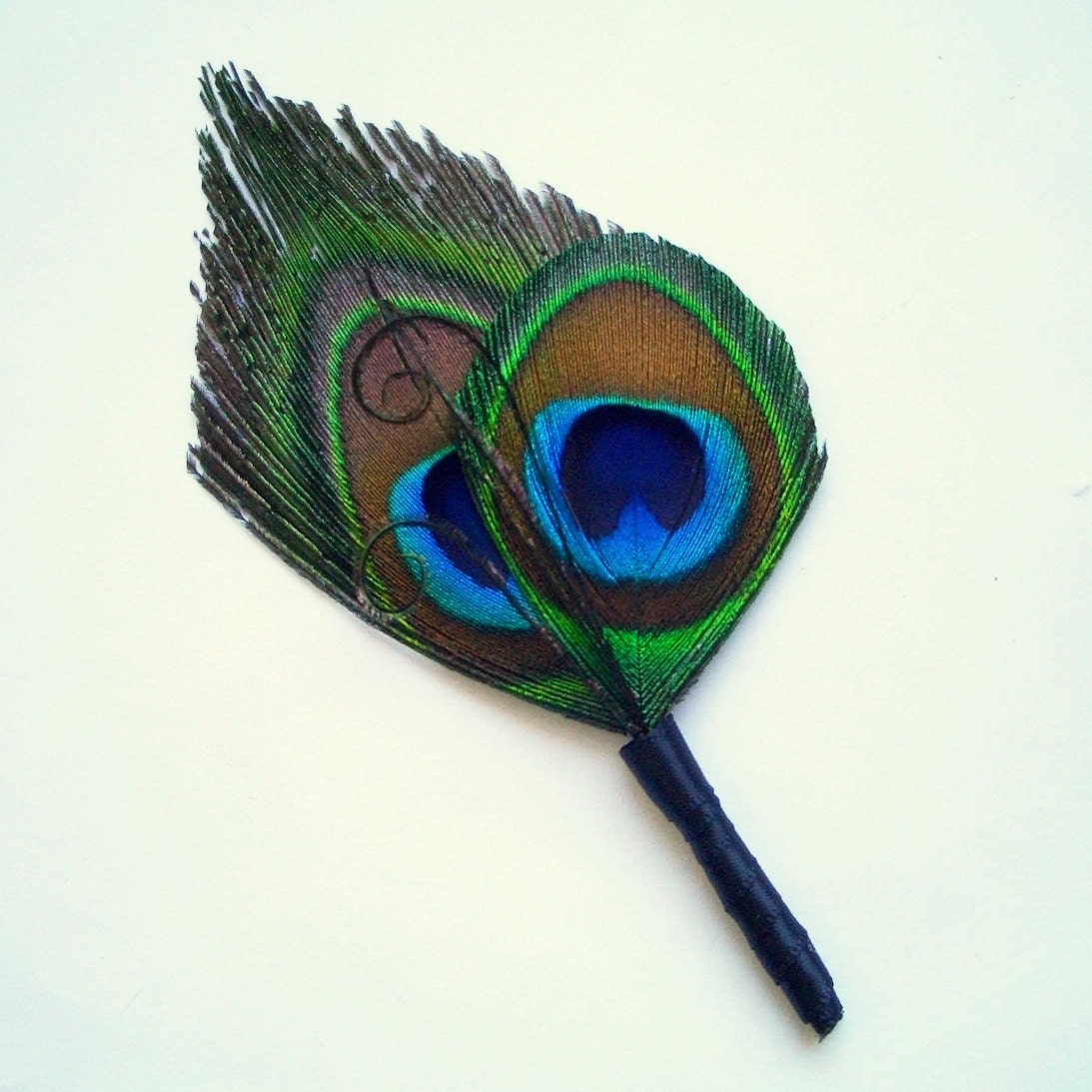 Peacock Boutonniere - Double Peacock Simplicity Boutonniere - For the Groomsmen