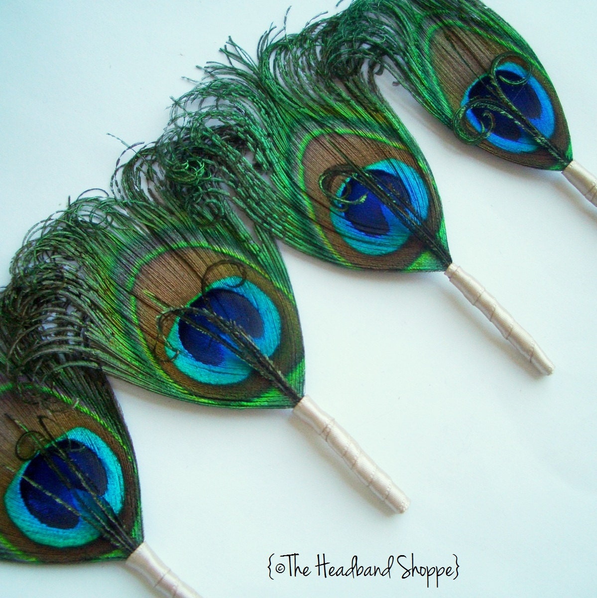 Peacock Boutonniere Lapel Pin for the Groomsmen - SIMPLICITY with Curled Tops