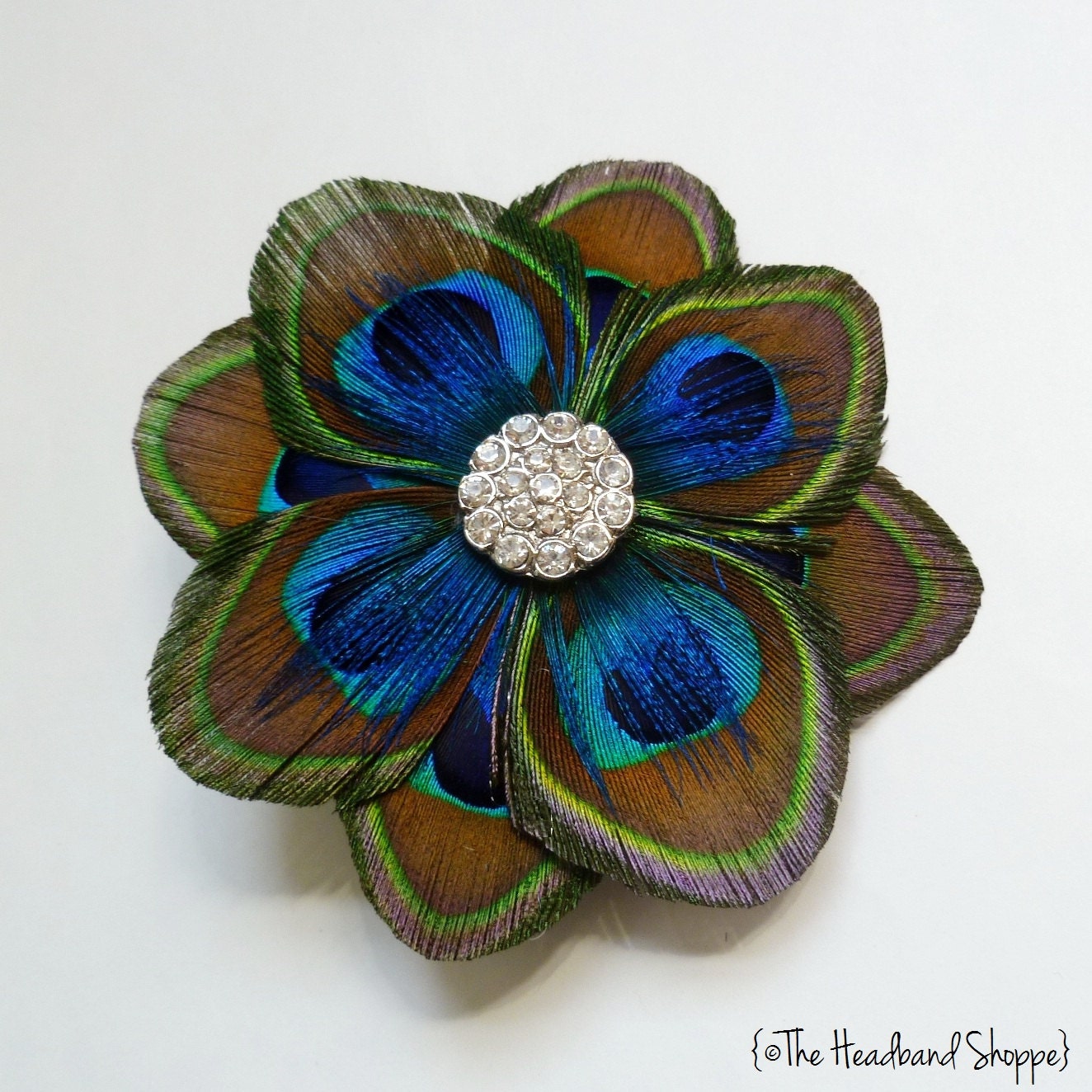 Peacock Flower Fascinator with Mini Peacock Feathers - WINDSOR