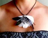 White and Black Statement Bridal Feather Necklace - CHRISTY - Black and White Bib Necklace - Made to Order