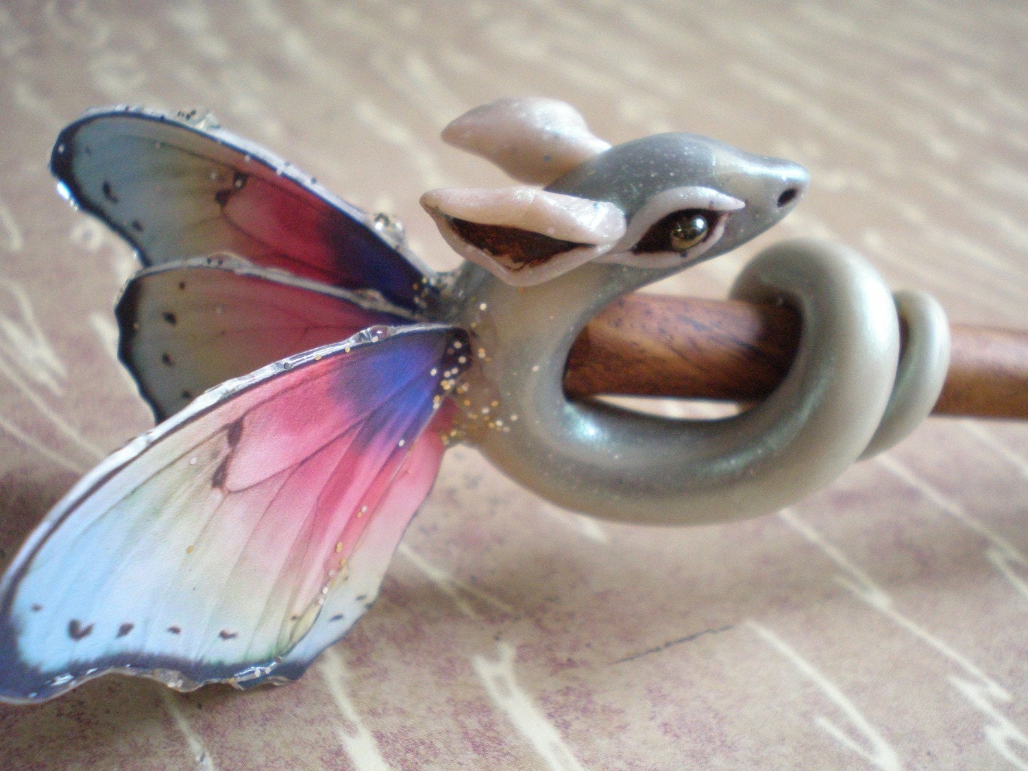 Morning Dew Fairy Dragon Hair Stick magic hair jewelry soft pastel rainbow colored wings