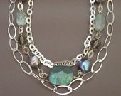 Swim Party -- Sterling Silver, Labradorite, Kyanite, Freshwater Pearl, Fluorite, and Swarovski Crystal necklace