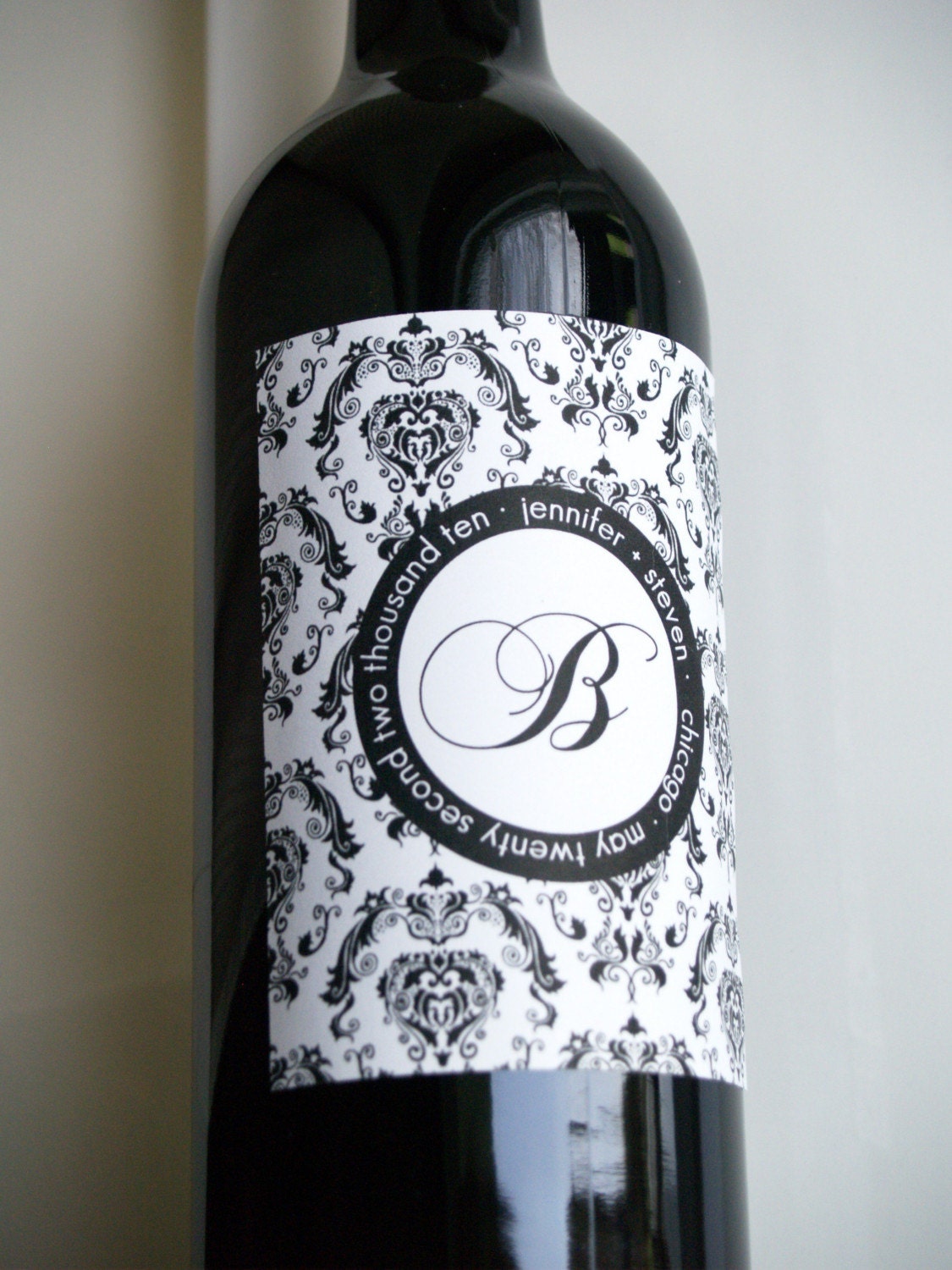 Printable DIY Black and White Damask Wine bottle wrap personalized for you