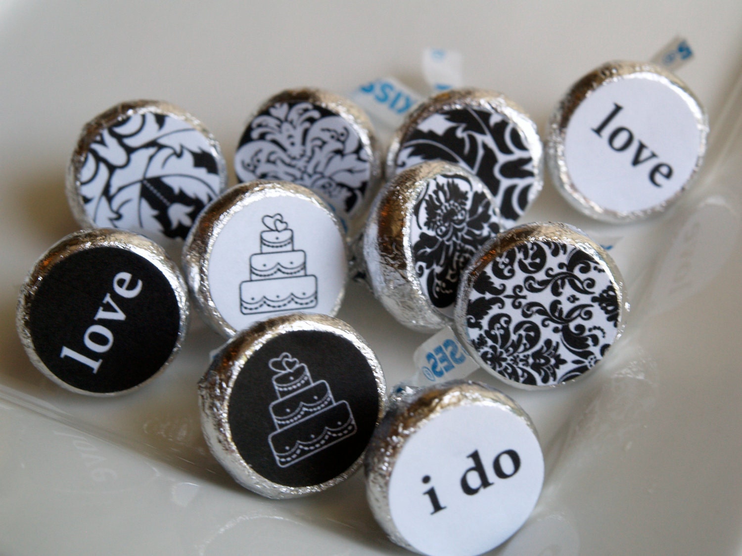 PRINTABLE DIY Damask Wedding or Shower stickers for candy kisses, tags,