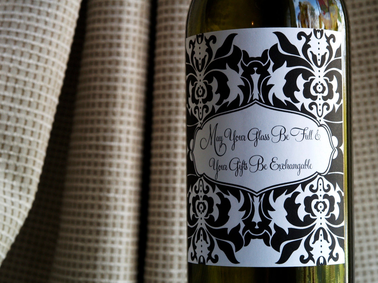 SALE on Printable DIY Holiday Damask Black and White Wine bottle Label