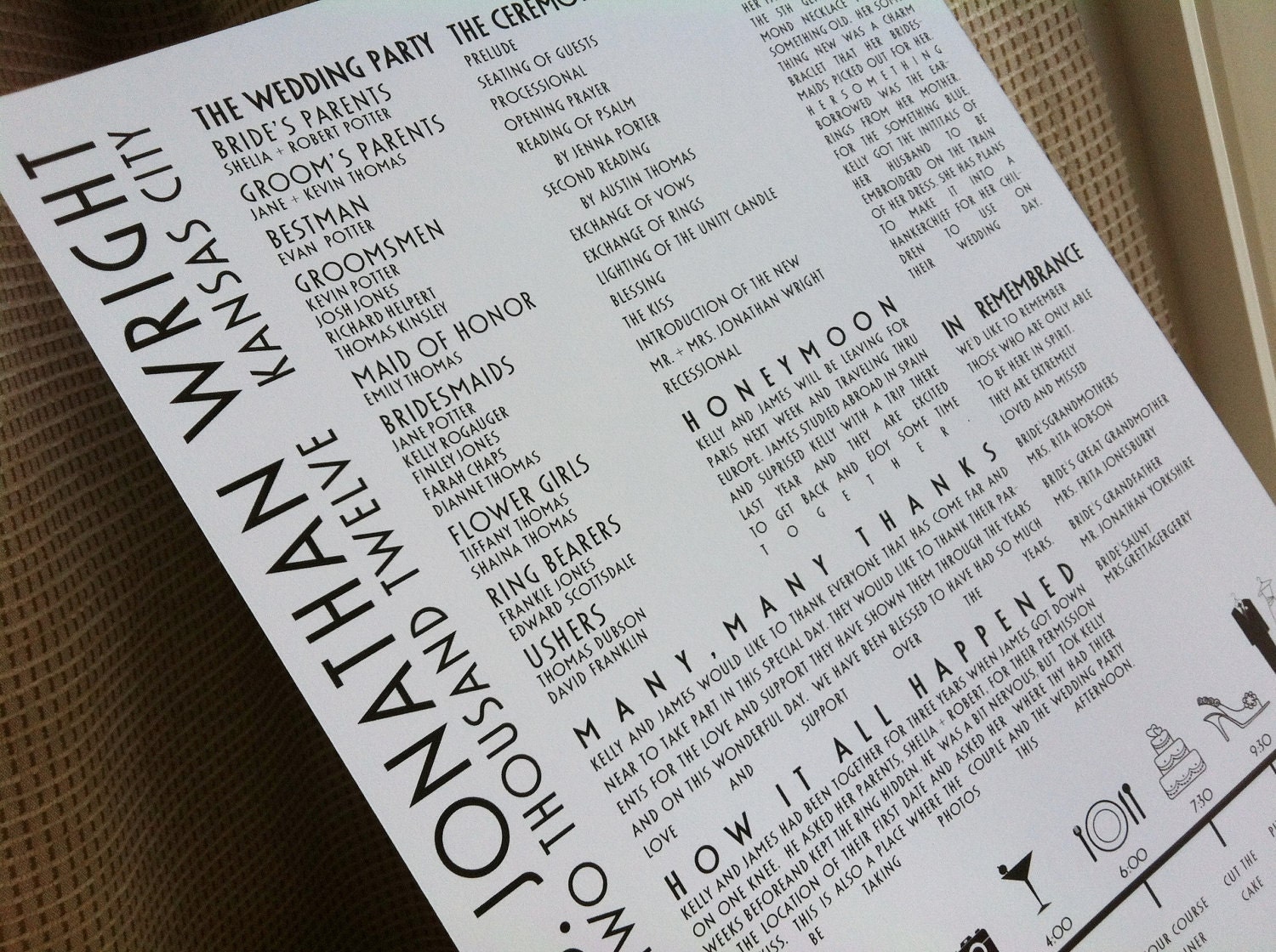 DIY Printable Wedding Combo Program with timeline on one perfect sheet