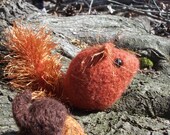 knitted, felted red squirrel plush with acorn