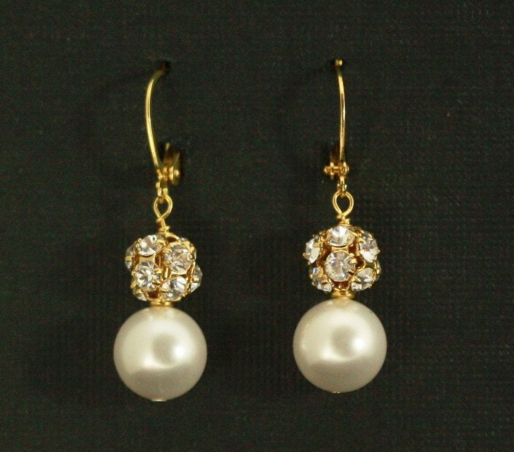 Pearl Wedding Earrings, Bridal Earrings, Bridesmaid Jewelry, Pearl Earrings, Wedding Jewelry, Drops, Gold Dangle Earrings -- VERA