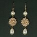 Gold Vintage Bridal Earrings -- Rhinestone Pearl Bridal Jewelry, Gold, Wedding Jewelry, Long Bridal Earrings -- VINTAGE GLAMOUR LONG