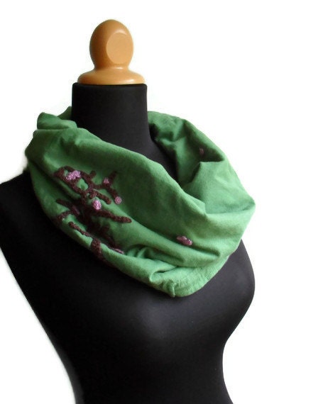 On Sale Tribute to Blossoms of Spring Cowl - Organic Cotton Hemp Hand embroidered crochet applique sakura cherry blossoms Ready to Ship