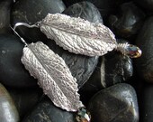 Silver Chandelier Earrings. Chandelier Leaf Earrings. Silver and Pink Dangle Earrings