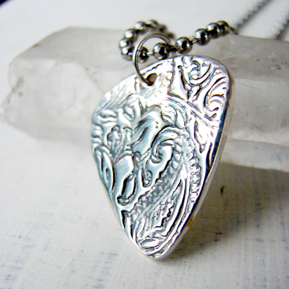 Silver Guitar Pick Necklace. Paisley Guitar Pick. One of a kind Guitar Pick
