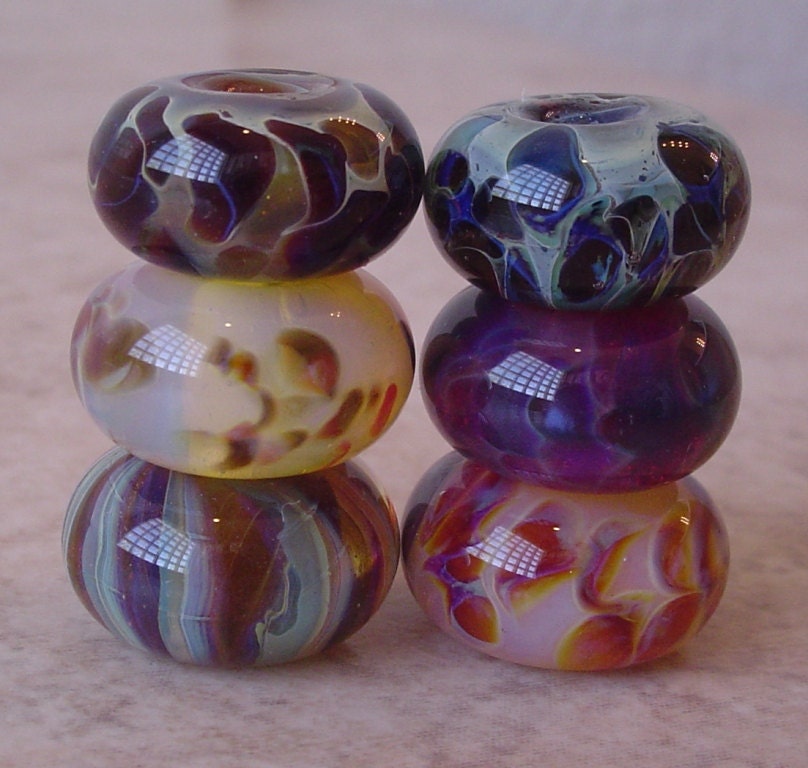 boro glass lampwork beads pink blue fuschia ORPHANS