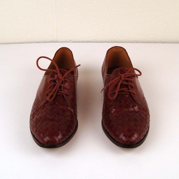 Woven Leather Oxfords Vintage 1980s Whiskey by purevintageclothing