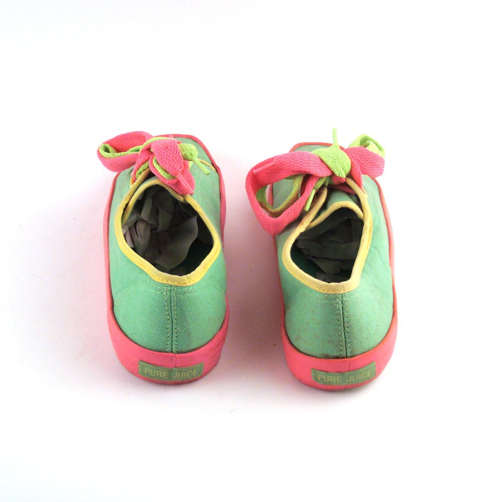 Neon Canvas Sneakers Vintage 1980s Pure Juice Neon Canvas Sneakers Women's size 7 1/2