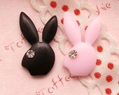 Rhinestone Rabbits Cabochons - 6pcs