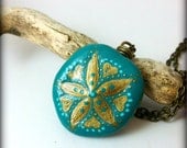 Sale - AMOUR - hand painted sand dollar, brass necklace