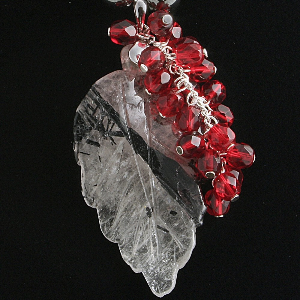 New Lower Price Handmade Black and Gray Fluorite Leaf Necklace