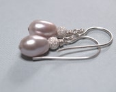 Pink Freshwater pearl with silvery ball earrings