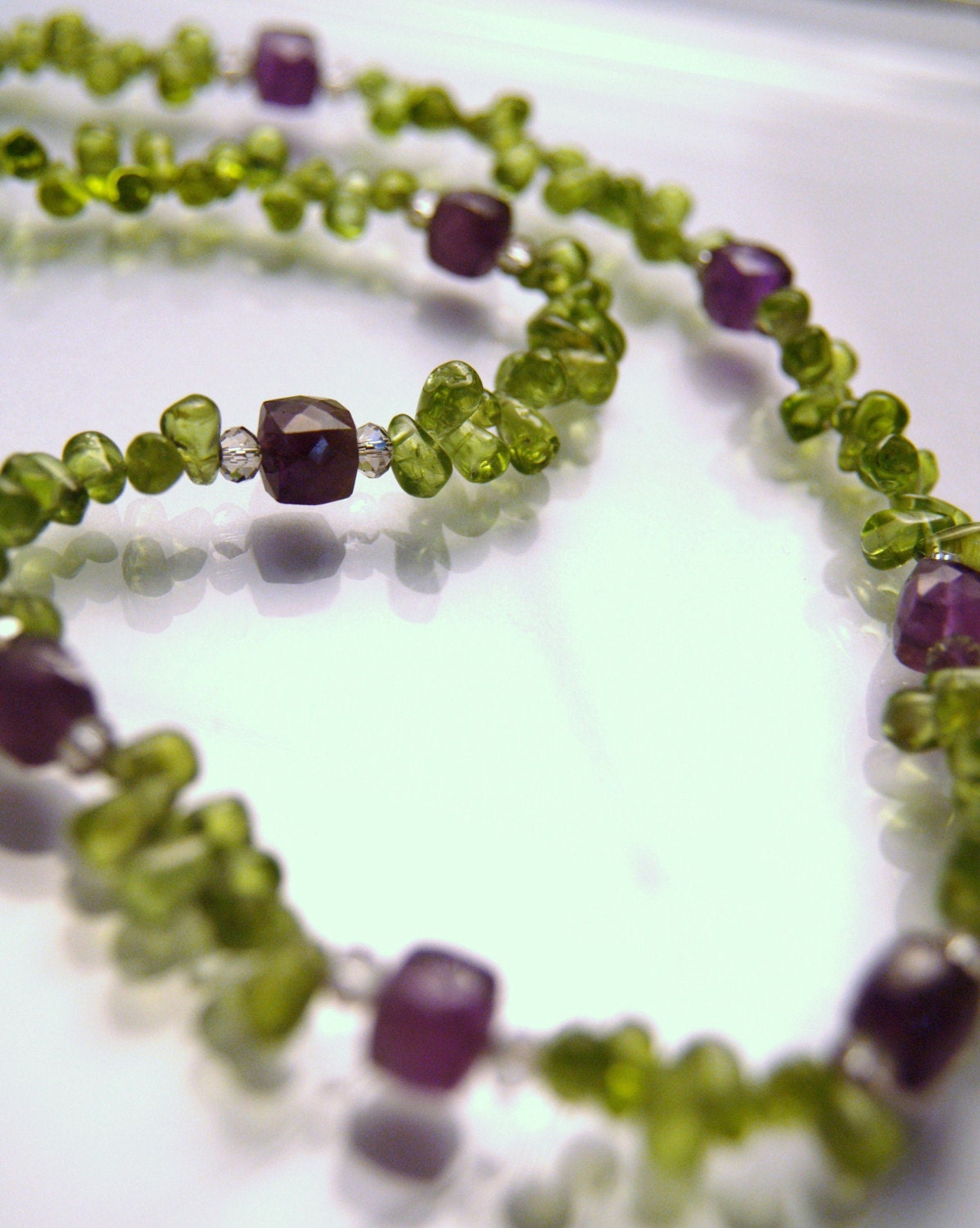 Green peridot and amethyst necklace