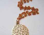 Carnelian and gold pendant with gold fill chain necklace
