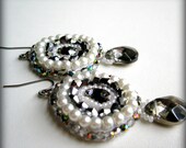 Ivory Vision Bridal pearl and crystal bead embroidered statement earrings